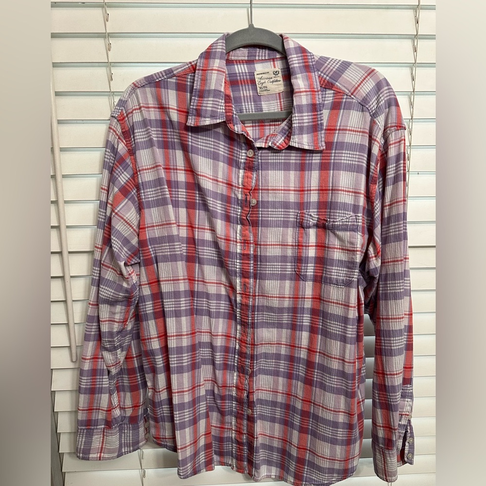 American Eagle Outfitters Purple and Red Plaid Shirt
